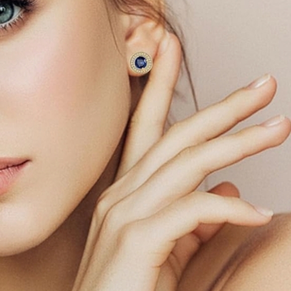 Fashion Jewelry Gold and Blue Earrings - Picture 2 of 6